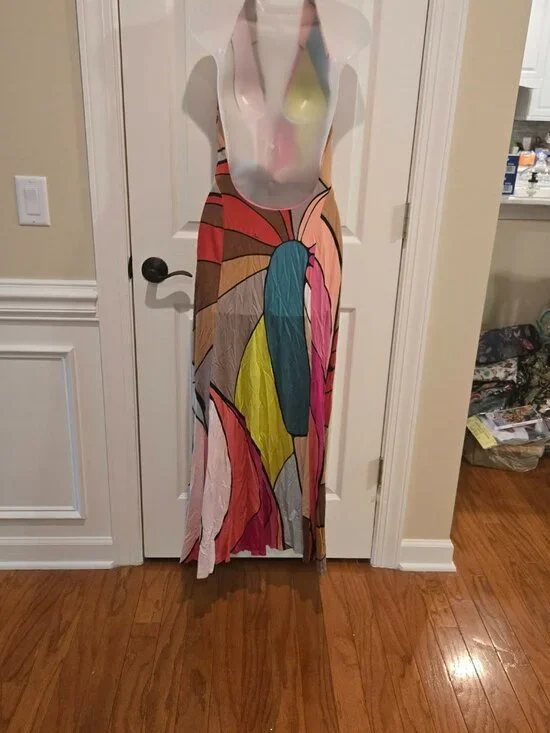 Issa London Silk Rainbow Halter Sleeveless Maxi Dress Size 10 - Picture 4 of 13